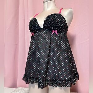La SENZA Black and Pink Polka Dot Chemise